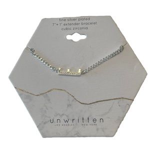 Unwritten Cubic Zirconia Initial Link Bracelet Fine Silver Plated "E" 7+1 Extend
